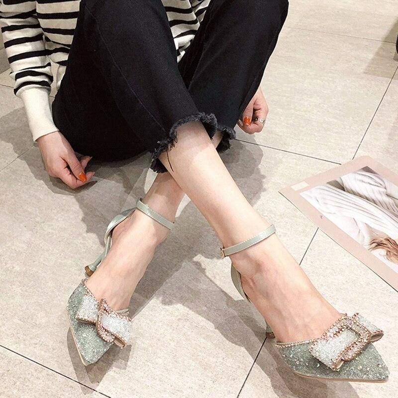 Rimocy модные туфли-лодочки на тонком каблуке с ремешком на щиколотке, женские роскошные модельные туфли со стразами для свадебной вечеринки, женские туфли с острым носком