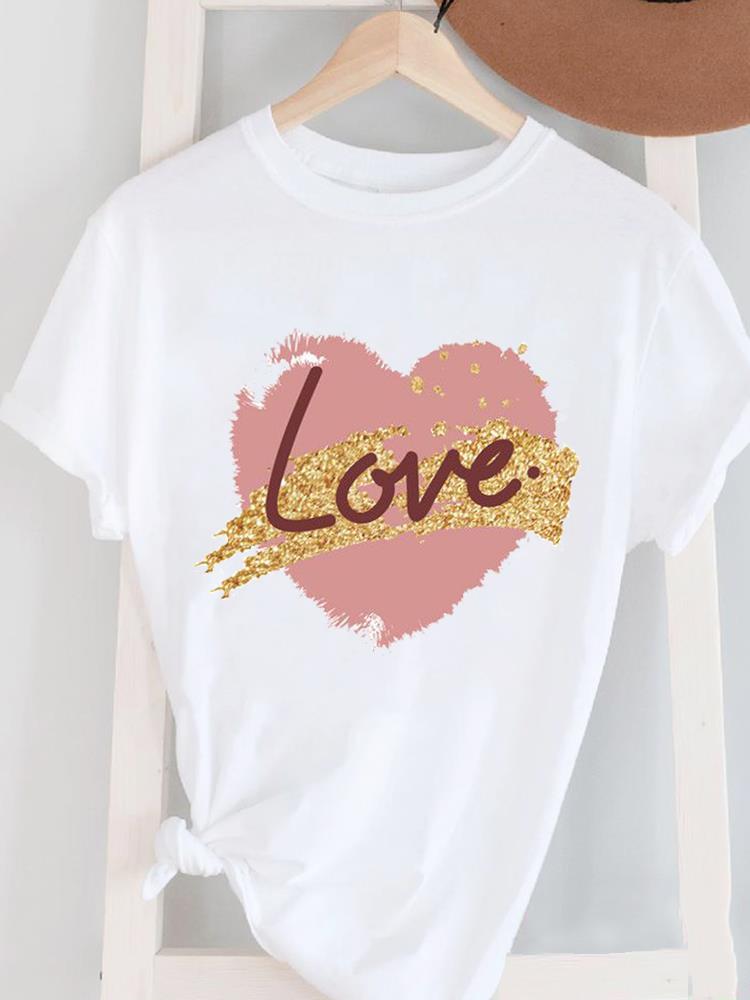 (Asian Size) Love Style 90s Cute Women's Top T Female Print Short Sleeve T-shirts Fashion O-neck Casual Clothing Graphic Tee