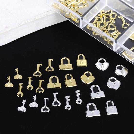 Yousheng 1 Box Nail Art Charm 12 Grids Assorted Hollow Metal Love Heart Lock Key Women Girls DIY Nail Decoration Accessories Birthday Gift