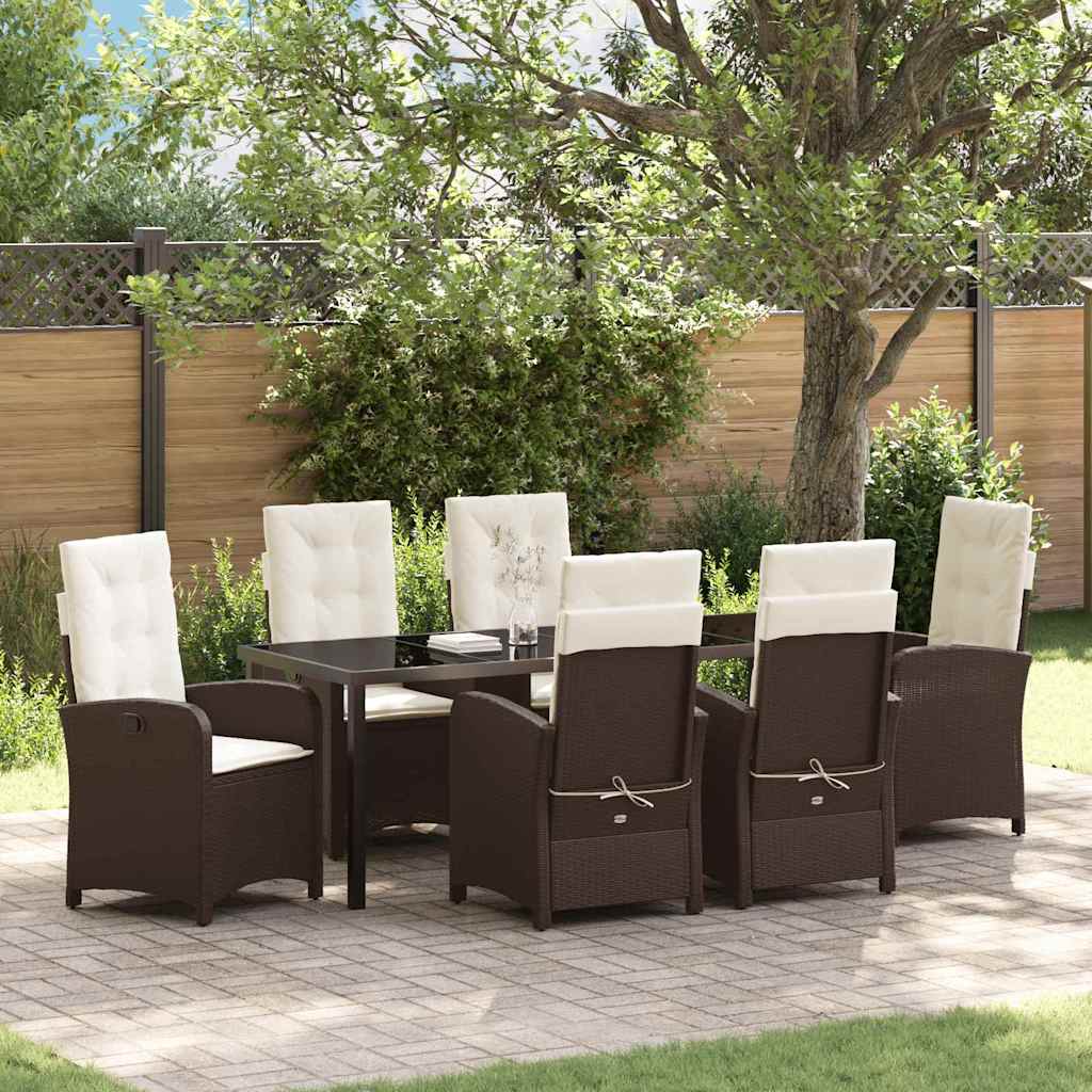 Garden Dining Set with Cushions 7 pcs Brown Poly Rattan