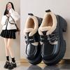 New Velvet Warm Loafers Women'S New Thick Heel Thick Sole Retro New Small New Small Leather Shoes