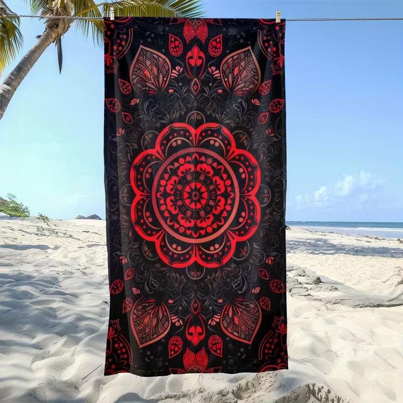Темное бохо Цветочный пляжный полотенце Boho Готический цветочный принт Быстросохнущее банное полотенце Мягкое впитывающее полотенце для использования в летнем отпуске