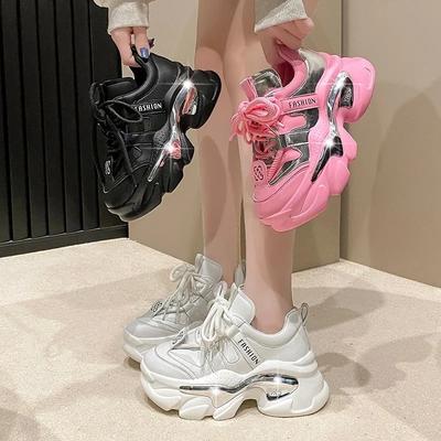 Модные кроссовки из натуральной кожи для женщин высшего качества, осенние, на шнуровке, на платформе 6 см, на толстой подошве, спортивные, для ходьбы, массивные туфли, женские, весенние