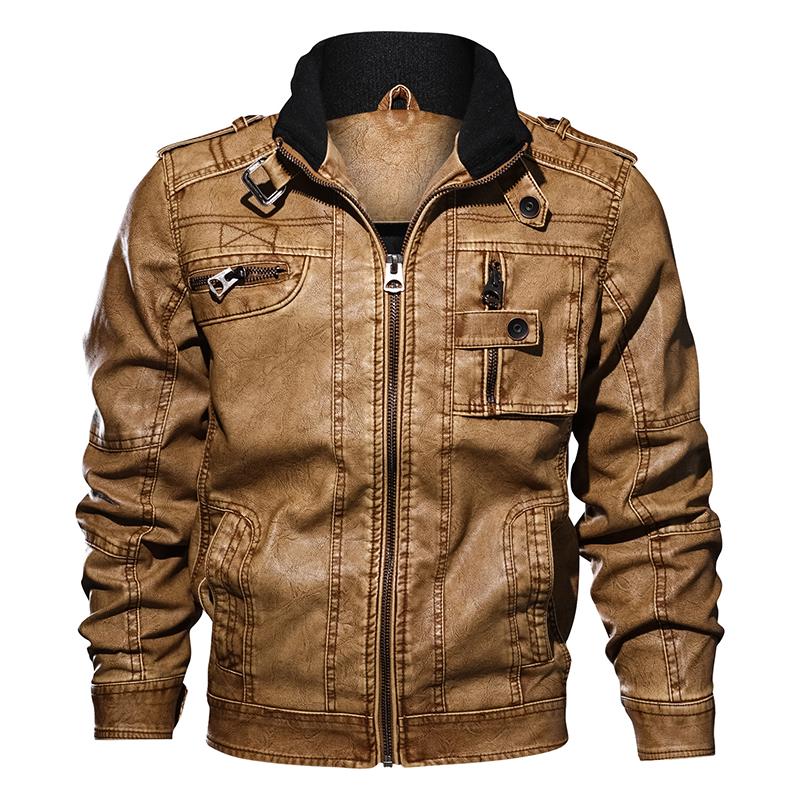 Мужская повседневная кожаная куртка зима-осень Военная Униформа Мотоцикл Байкер Пилот-бомбардировщик Куртки из искусственной кожи