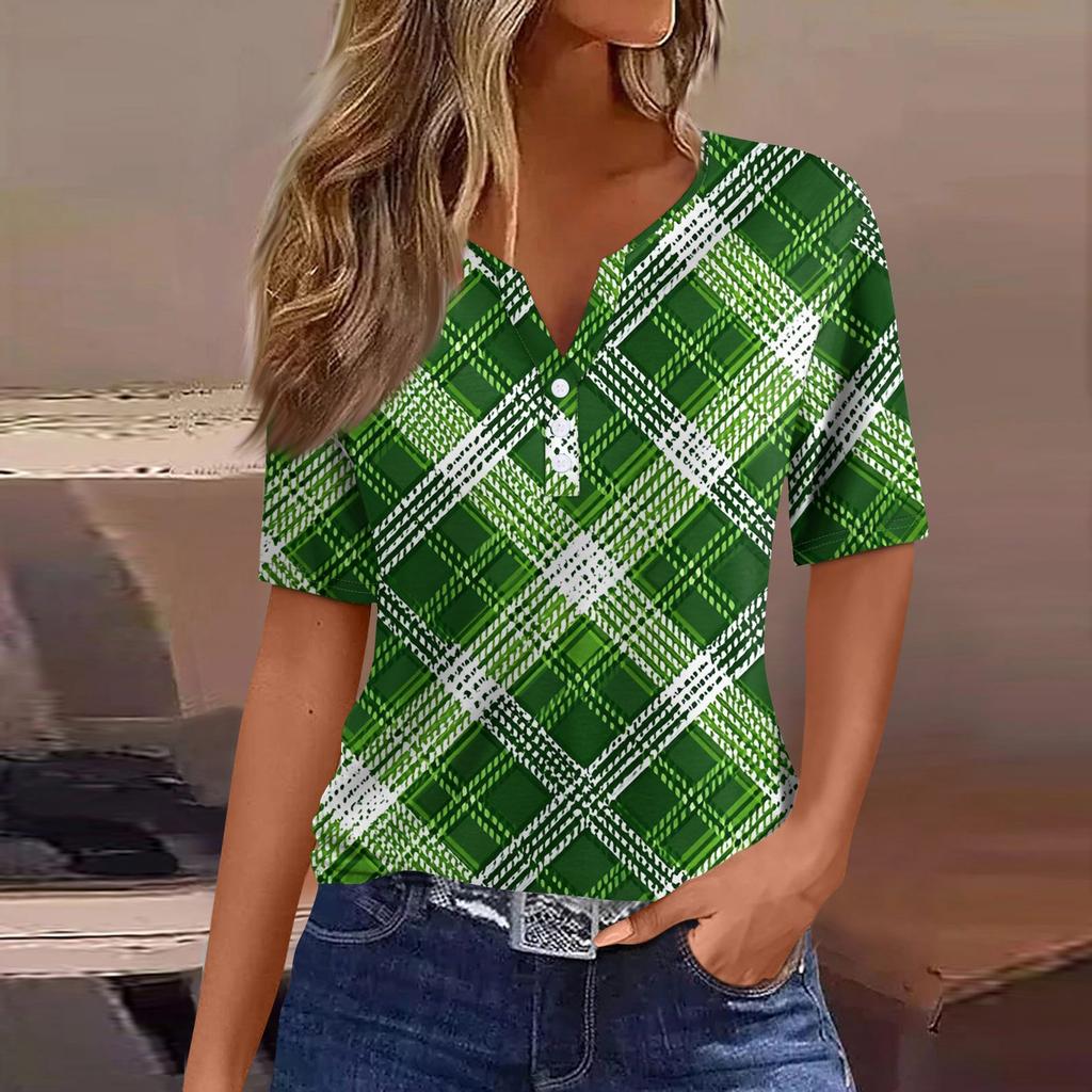 Women's T Shirt Tee Print Button Short Sleeve Daily Weekend Fashion Basic V- Neck Regular Top St. Patrick's Day