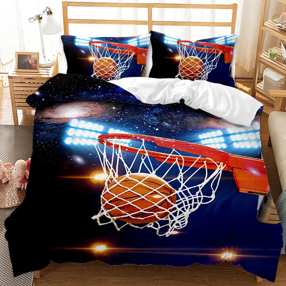 3Pc Fire Basketball Bedding Microfiber Queen/King Size Sports Comforter Set For Teen Boys,2 Pillowcase And 1 Polyester Cover