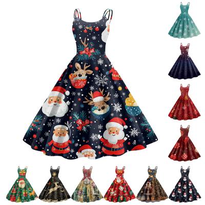 Женское модное сексуальное коктейльное платье без бретелек с рождественским принтом в стиле панк, винтажное платье.