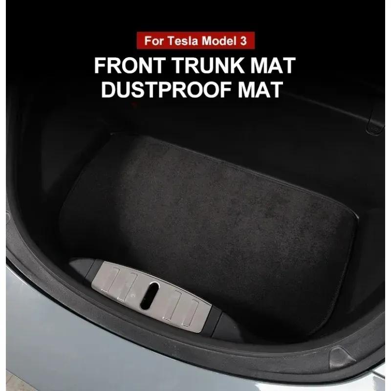 Trunk Mat for Tesla Model3 3+ Model Y Flocking Fabric Pad Front Rear Trunk Cargo Tray Storage Box Mats Flannel Cushion 2017-2024