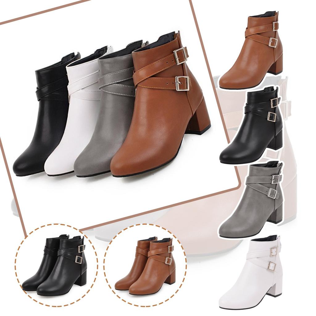 Женские сапоги на толстом каблуке с острым носком Короткие сапоги Ботинки Женские сапоги