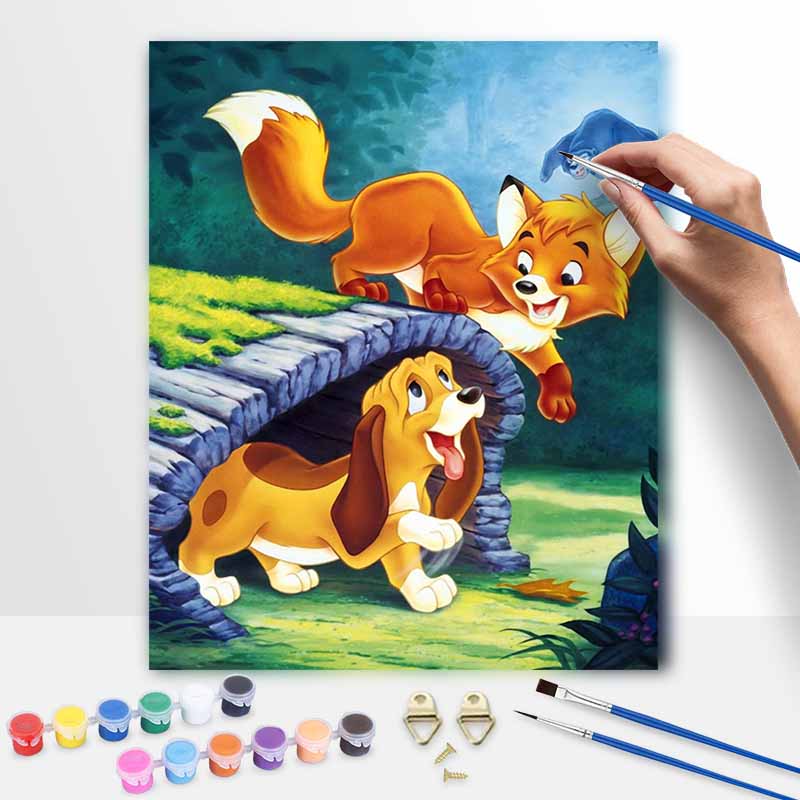 Disney Цифровой набор для масляной живописи лиса и гончая животное ручной DIY роспись для домашнего декора