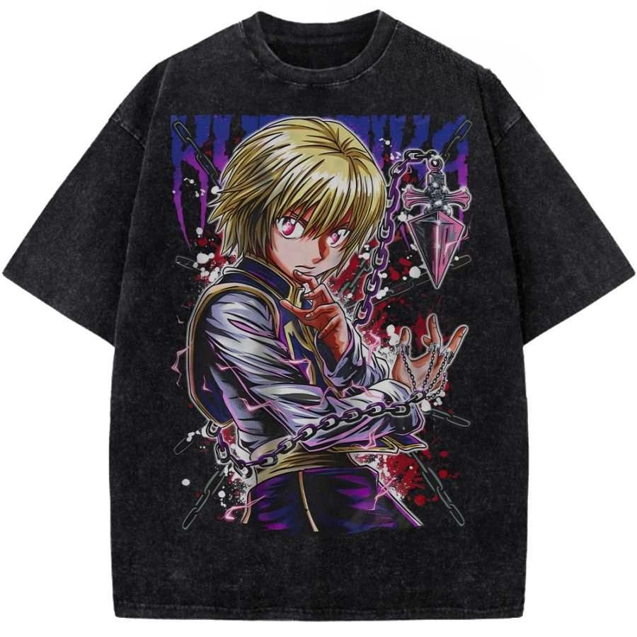 Аниме Hunter x Hunter Киллуа Зольдик Графическая футболка Мужская Женская Стиранная хлопковая футболка Винтажная Повседневная одежда Харадзюку Футболка