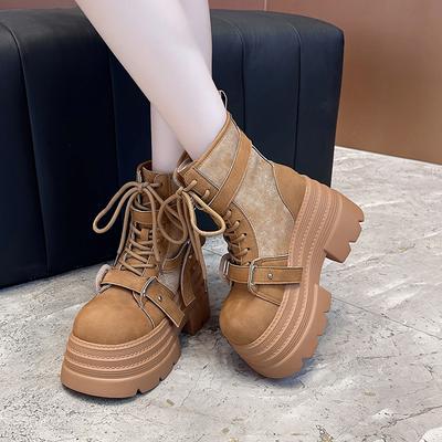Мода 10 см Осень Зима Женские Гладиаторские Ботинки Массивный Каблук Кожа Панк Обувь Пряжка Мотоциклетные Ботинки Готика Челси Женская Обувь
