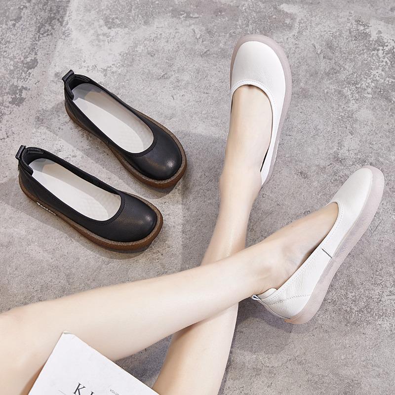 Hong Kong Genuine Leather Flat Summer Shoes for Women - 2025 New Mori Girl Style with Cowhide Sole