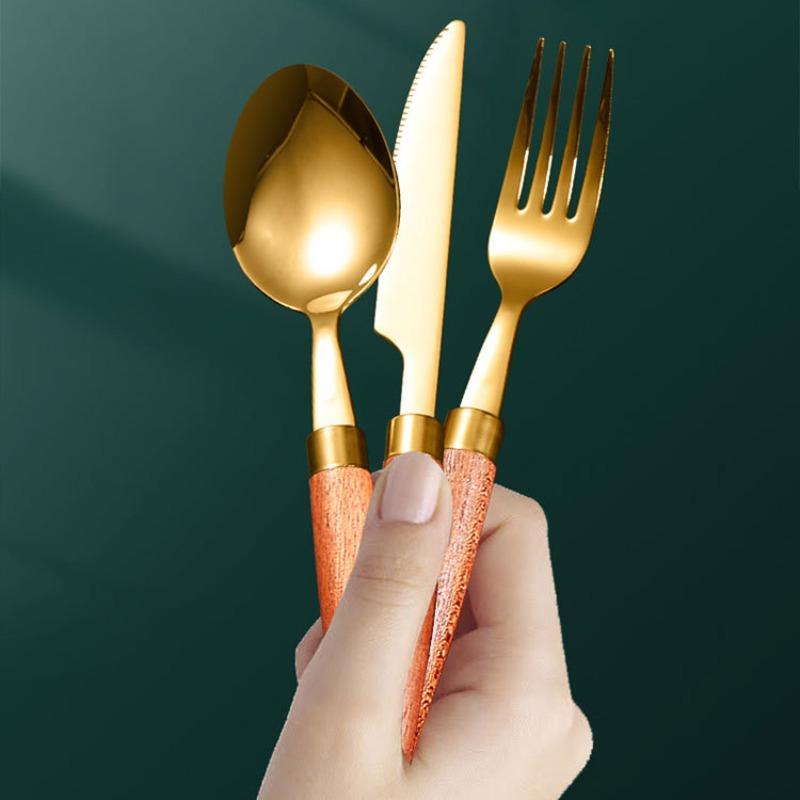 Столовые приборы из нержавеющей стали 304, деревянная ручка сапеле, нож, вилка и ложка в западном стиле, простые столовые приборы, четыре набора