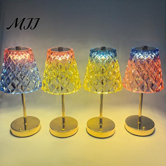 Touch Control Bedside Night Light Metal Cordless Table Lamp, 3-Color Dimmable with Decorative Diamond Cut Lamp Faux Crystal Shade,