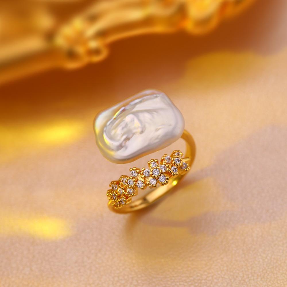 Кольца с натуральным пресноводным жемчугом для женщин, модное женское кольцо с кубическим цирконием и CZ, ювелирные изделия с жемчугом, регулируемое кольцо