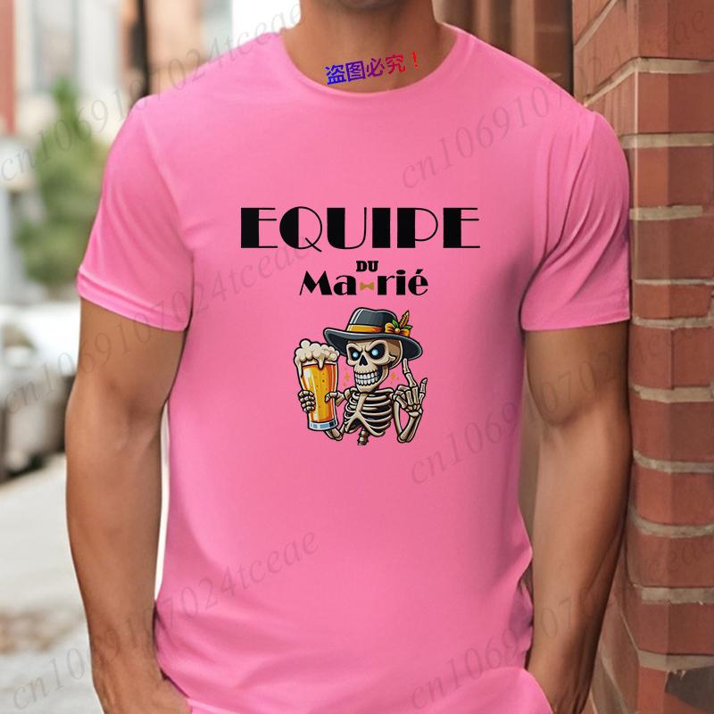 French Funny Single Farewell Bachelor Party T-shirt Wedding Beer Skeleton Tops Evg Team Married Tee Future Groom Squad Shirt