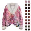 Women's Long Sleeve Christmas Tree Printed Flannel Collar V-Neck Pullover Top