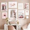 Pink Street View Flower Retro Car Bike Fashion Wall Art Nordic Posters Canvas PaintingAnd Prints Pictures For Living Room Decor