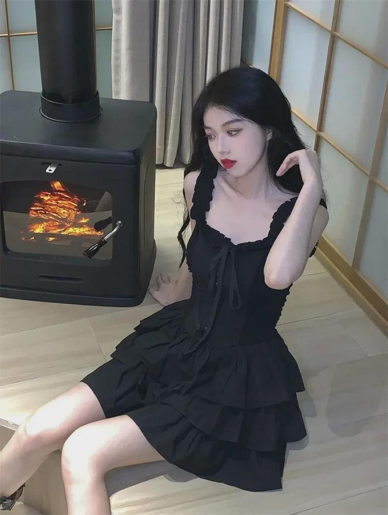 Женское летнее платье с оборками и французскими подтяжками - сексуальная высококачественная юбка Little Black Cake