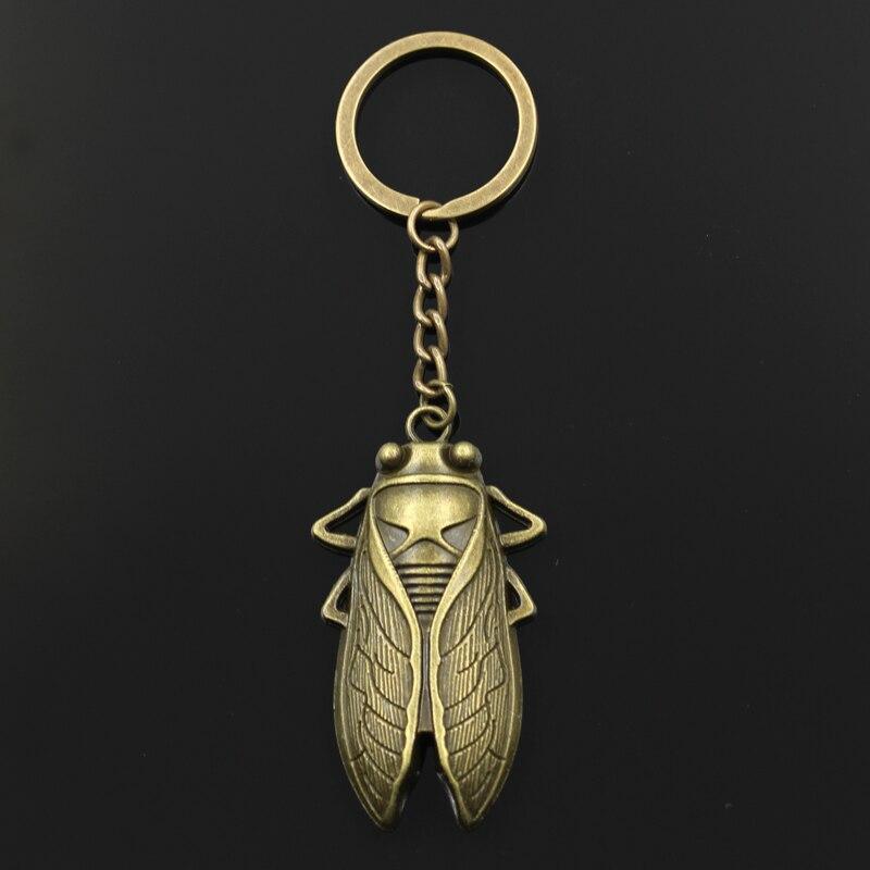 Модный брелок для ключей 30 мм, металлический брелок для ключей, ювелирные изделия, античная бронза, летняя подвеска «Цикада» 62x33 мм