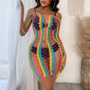 Women's Plus Size Lingerie Women Sexy Lingerie High Elastic Mesh Rainbow Swimsuit Hollow Fishing Net Sexy Tight Color
