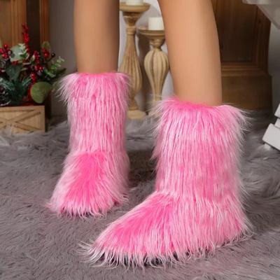 Распродажа модной женской обуви 2024 года, женские сапоги с новым рукавом, зимние плюшевые флисовые сапоги для тепла, однотонные сапоги средней высоты на низком каблуке для снега