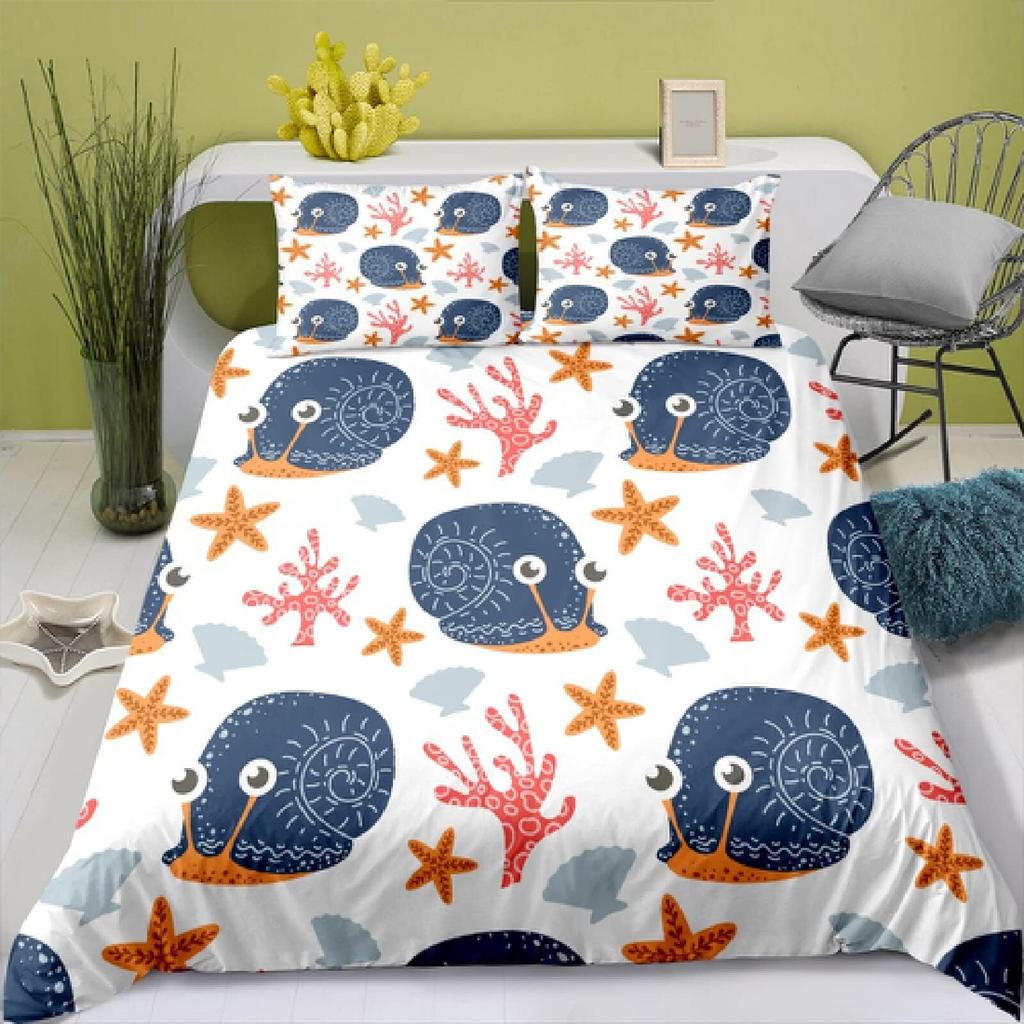 Colourful Snail Duvet Cover Set Cute Kawaii Animal Polyester Comforter Cover King Queen Size For Kids Boys Girls Bedding Set