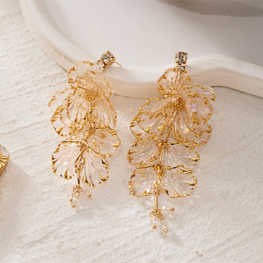 Transparent Textured Resin Flower Tassel Drop Earrings For Women Men Exquisite Trendy Floral Petal Dangle Earring Summer Jewelry