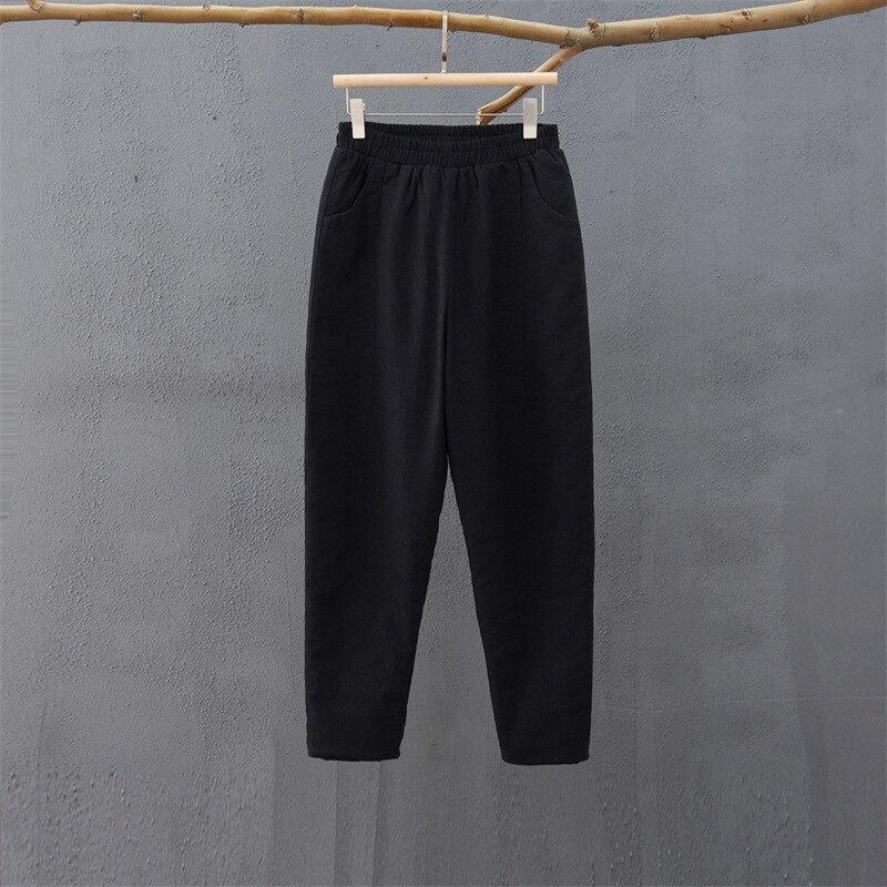 Johnature Женские повседневные брюки из хлопка и льна, однотонные стеганые брюки с эластичной резинкой на талии, зимние винтажные толстые брюки