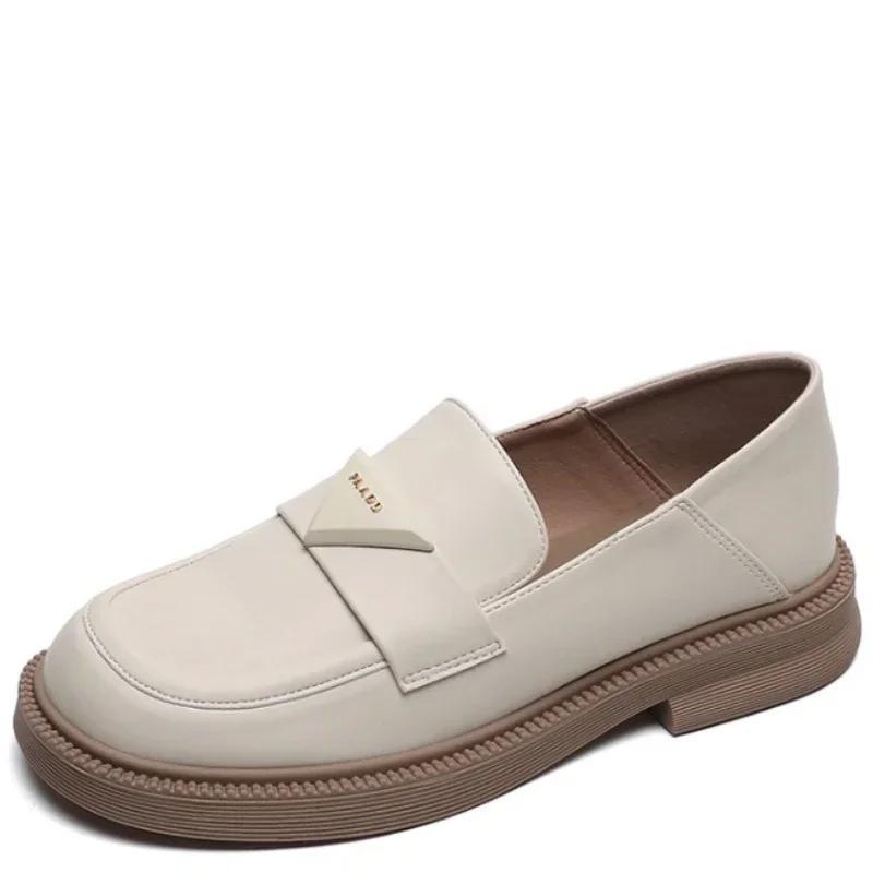 Весна Новые Женские Кожаные Туфли Средний Каблук Лоферы Британский Стиль Черные Повседневные Туфли Банкетная и Офисная Одежда Модный Дизайн