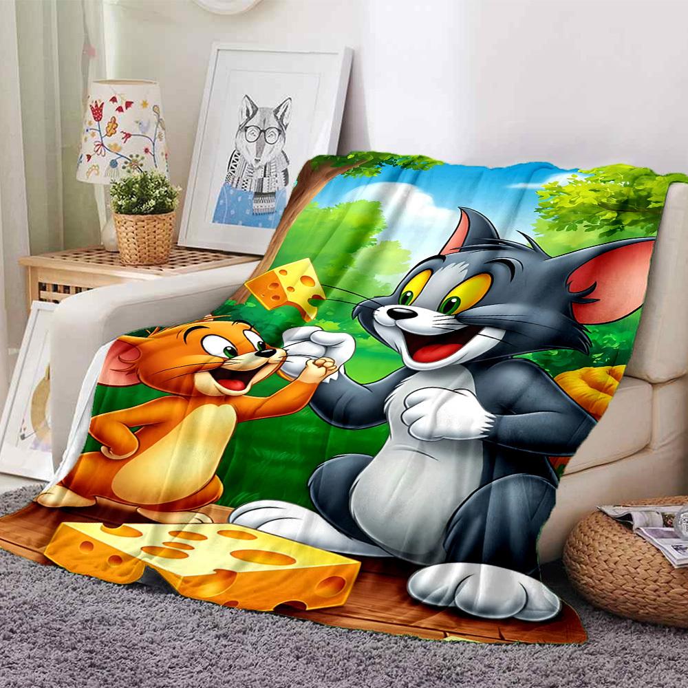 1pc Tom and Jerry Flannel Blanket Soft Warm Throw for Home, Office, Travel, All-Season Cozy Bedding GiftL1090