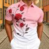 Men's Elegant Rose Floral Print Polo Shirt Men's Outdoor Street Short Sleeve Tees Top Summer Home Casual T-shirt Men's and Women's Polo Shirt
