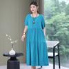 Женское платье средней длины, летнее платье для мам, хлопково-шелковое платье до колена, платье для женщин среднего возраста, пляжное платье с коротким рукавом большого размера для женщин