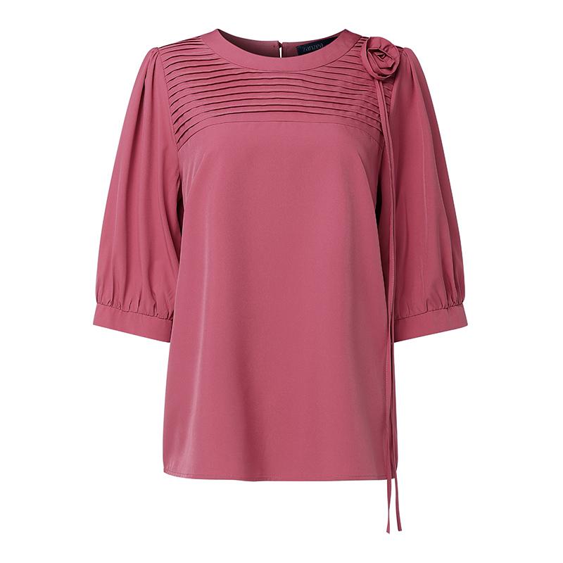 ZANZEA Женская повседневная однотонная блузка с круглым вырезом и коротким рукавом