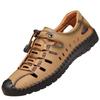 Кожаные мужские сандалии нескользящие пляжные кожаные сандалии мужские дырчатые туфли мягкая подошва дышащие полые повседневные полые туфли