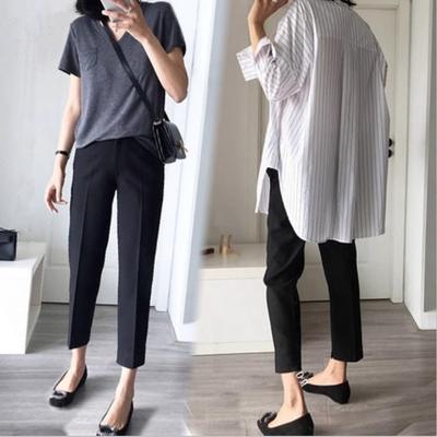 Брюки для весны и лета Тонкие стили для повседневных Не облегающие брюки с животиком Свободные брюки длиной девять точек с широкими штанинами Леггинсы Весенне-осенняя одежда