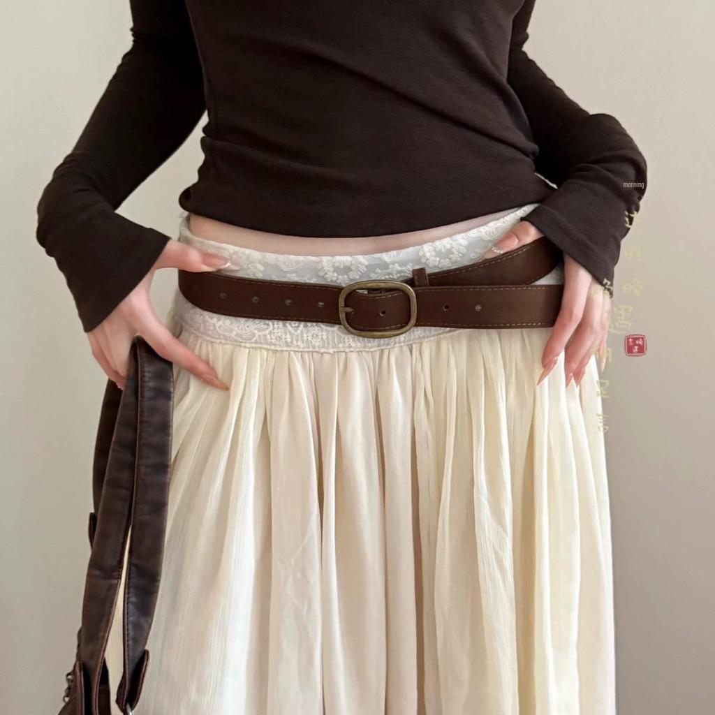 Женский высококачественный ретро-ремень из коричневой кожи с пряжкой - Стильный широкий поясной аксессуар для джинсов