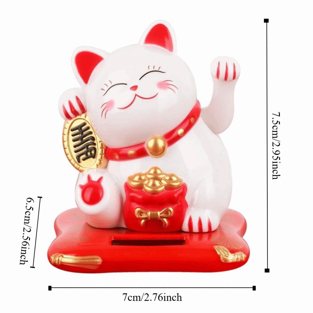 Solar Powered Fortune Cat Figurine Waving Wealth Waving Hand Cat Ornaments for Home, Office