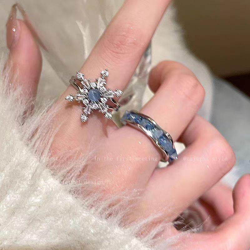 Blue Zircon Snowflake Ring - 2025 Adjustable High-End Niche Design for Women
