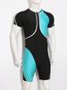 Men‘s Metallic Trim Color Block Swim Jumpsuit Short Sleeve Thigh Length Bodysuit with Back Hidden Zipper for Swimming Training