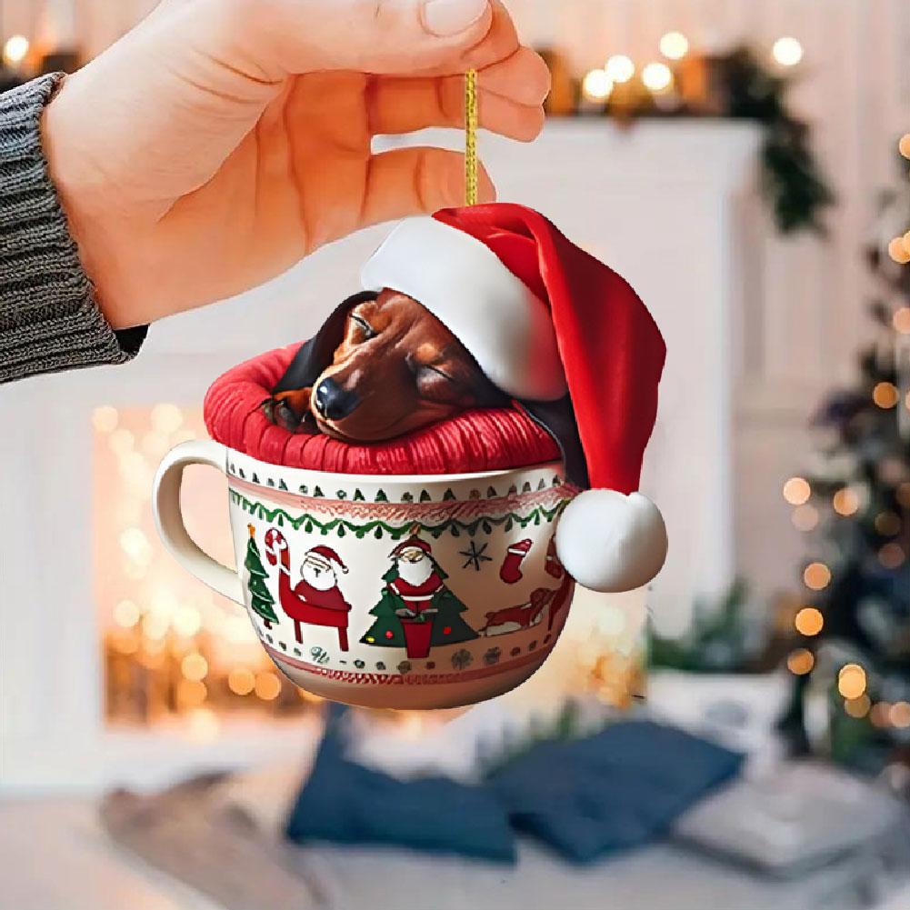 5 шт. Рождественские украшения, милые подвесные украшения для собак, такса, вечеринка, акриловое дерево для автомобиля 2024 P7Y6