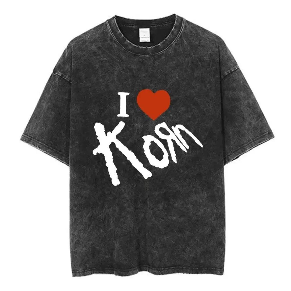 Men Women Korn Follow The Leader Walkman Washed T Shirt Washed Oldschool Loose Short Sleeve Cotton Oversize Unisex Tops