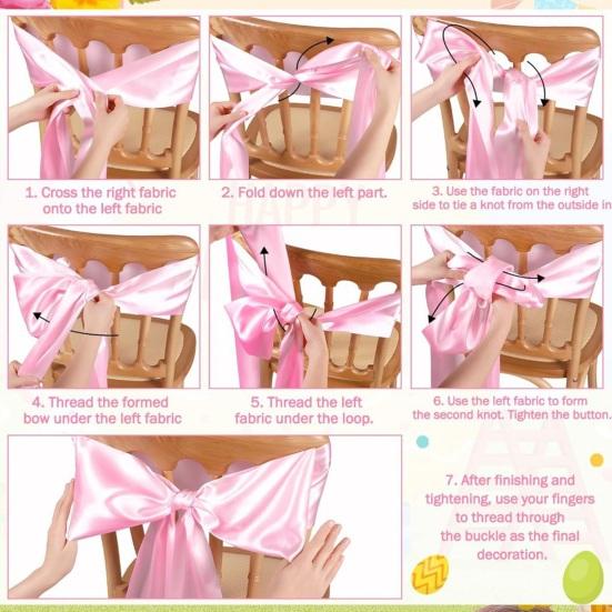 6 Pcs Pink Chair Sash Satin Chair Bows Decorative Chair Ribbons Ties