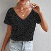 Summer Ladies Leopard Print Oversized T-Shirt Retro Fashion Casual Y2k V-Neck Women's Short-Sleeved T-Shirt