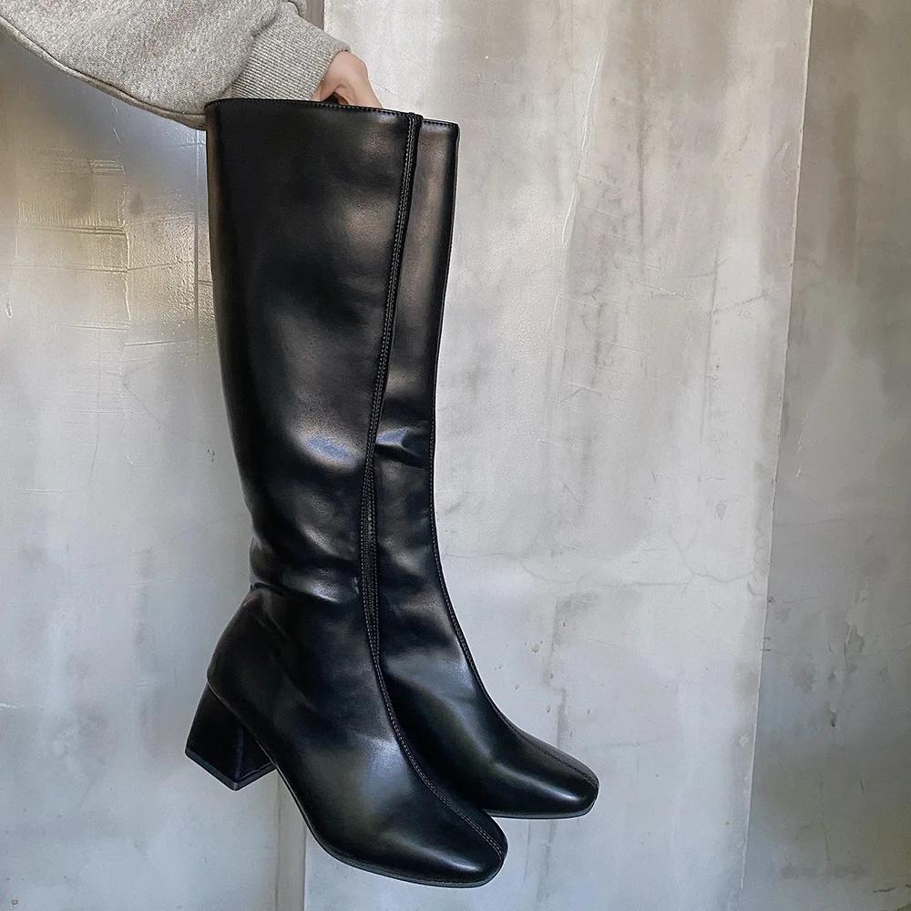 Fashion Women Warm Long Boots Woman Knee High Booties Ladies Shoes Platform Thick Heel PU Leather Soft Zipper Woman Fashion Winter 2025