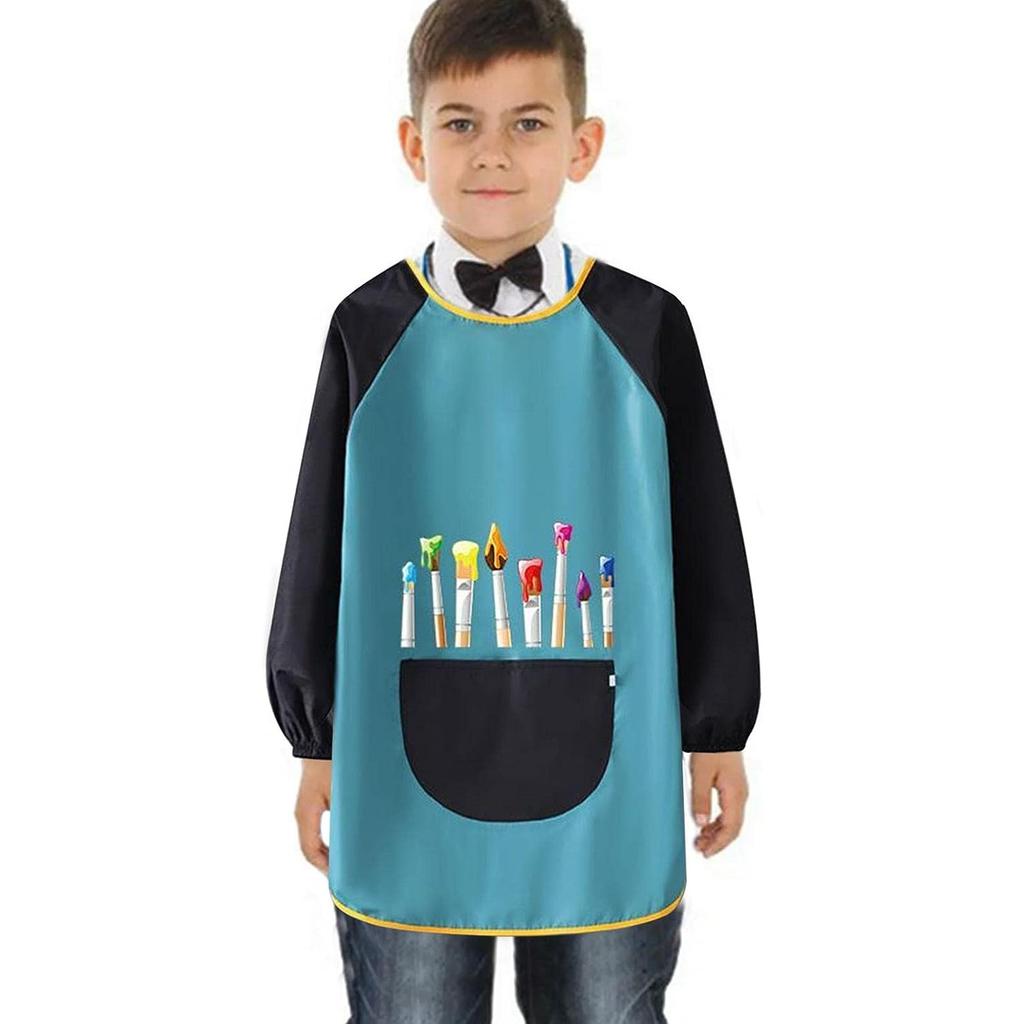 Фартук для рисования Детский фартук с большими карманами Водонепроницаемое чернильное платье с длинными рукавами Ремесленный фартук для школы Художественные ремесла Живопись