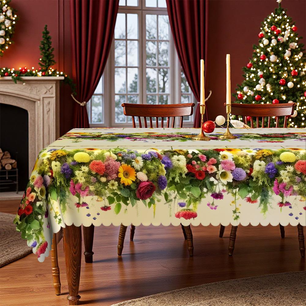 Пасторальная круглая/прямоугольная скатерть для обеденного стола, бежевая с красочным цветочным узором, декоративная ткань для обеденного стола, натуральная атмосфера