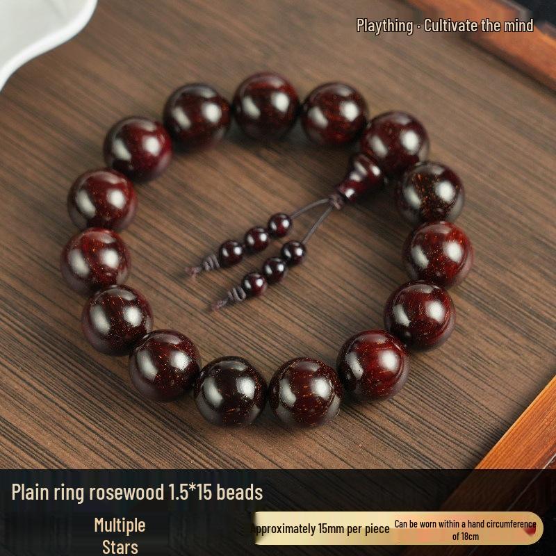 Indian Red Sandalwood 108-Bead Prayer Bracelet for Men & Women – Small-Leaf, Star-Patterned, Handcrafted Spiritual Bead String.
