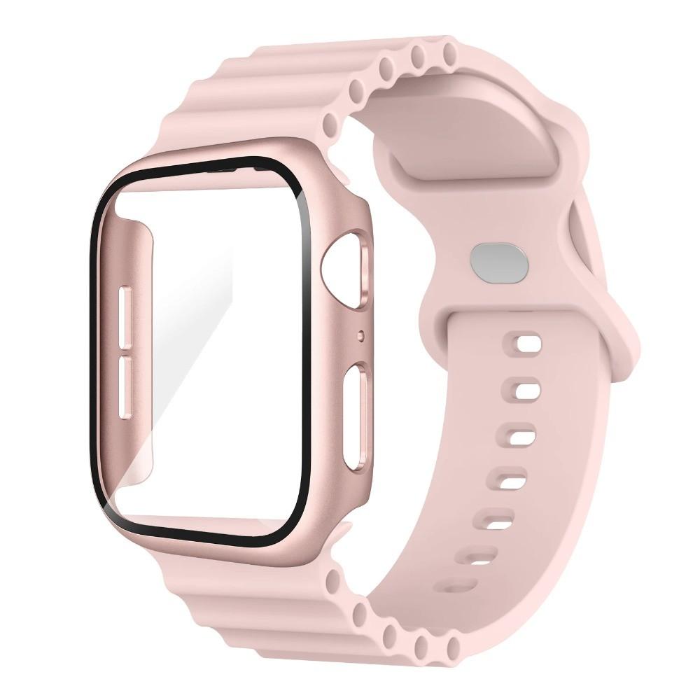 Стеклянный корпус + силиконовый ремешок для Apple Watch 38 мм 42 мм 40 мм 44 мм 41 мм 45 мм 46 мм Ремешок для iwatch 11 10 9 8 7 6 5 4 3 2 1 SE Браслет